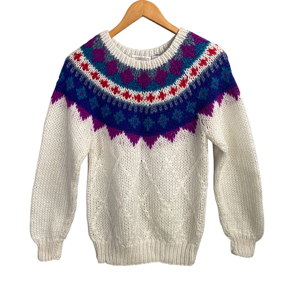 Anderson Little Fair Isle Knit Sweater Womens Medium Cream Nordic Cozy Vintage